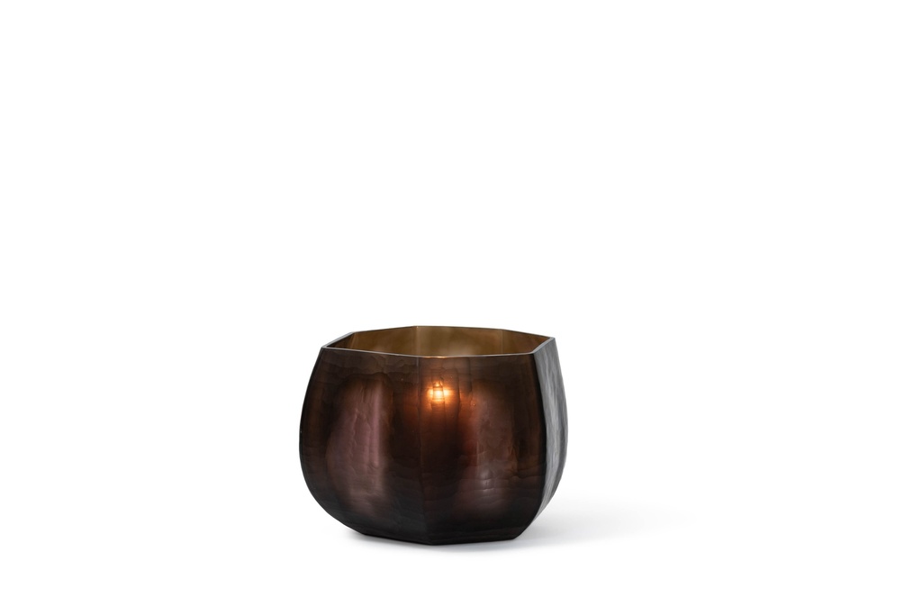 Mouthblown vase vertical flat cutting smoke / mauve medium -