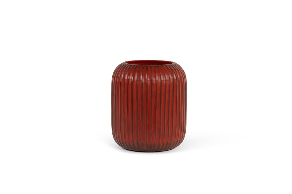 Mouthblown vase vertical ribbed red/orange large - Ø31 x 37 cm- p 1