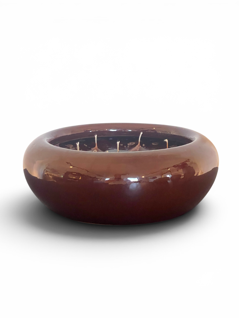 Bowl glazed brown small indoor -Ø28 x 10cm - 7 int.cot.wicks - p 2