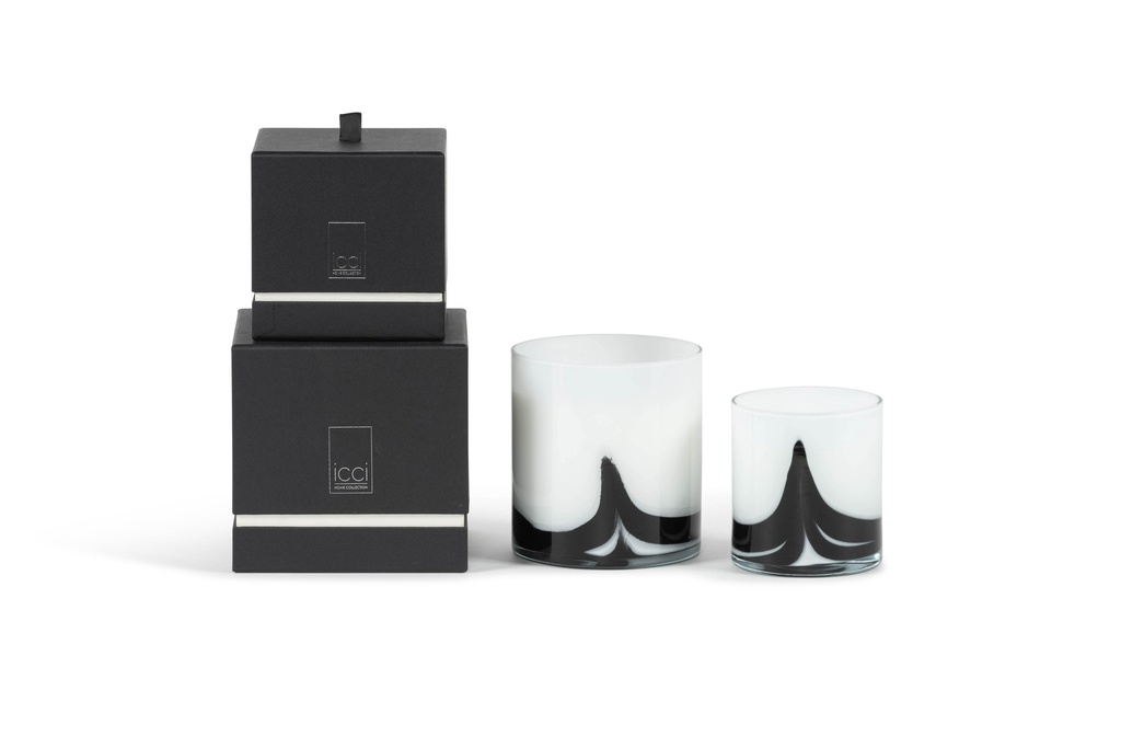 Scented candle cylindrical votive white black waves - Ø 14x15cm - 4 - int. cot. - p/4